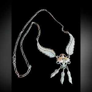 Sterling Silver Necklace w Gold Accents Leaf Native Style 18”